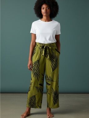 A New Day Olive Wide-Leg Palm Print Pants